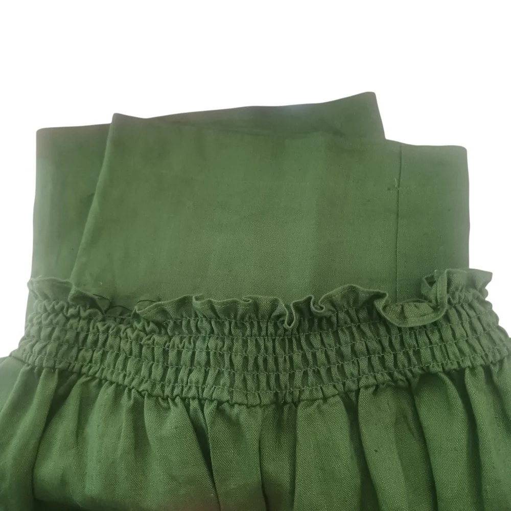 REFORMATION Vera Linen 2 piece SET Palm Green Ruched Cropped Natural Fabric 4